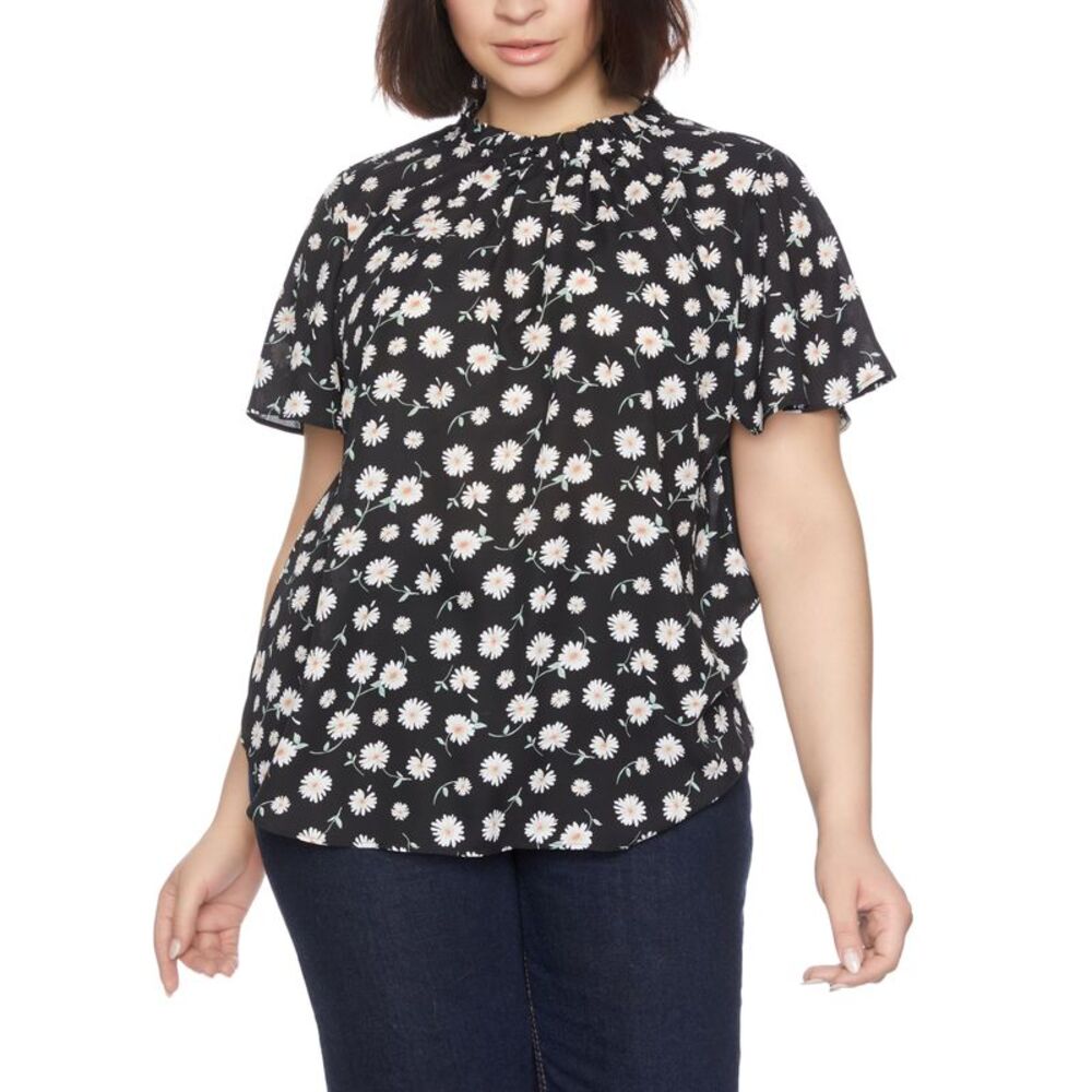 Cooper & Ella Plus Size Short Sleeve With Ruffle Neck Blouse Top